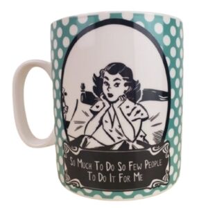 Eco One 1950 Housewife Novelty XL Mug Teal Polka Dot Print Coffe Tea Cup Funny